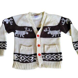 Vintage 70s Toddler Cardigan Sweater Moose Pattern by Montgomery Ward